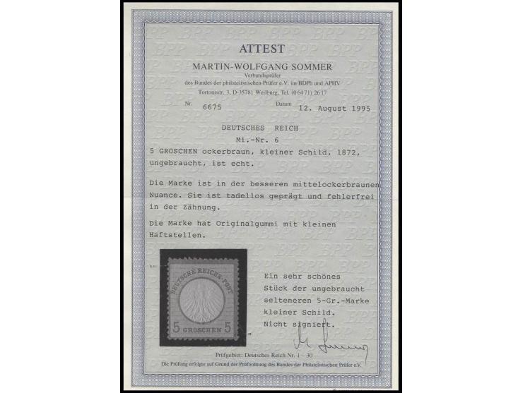 5 Gr. mittelockerbraun, tadellos geprägt und fehlerfrei in der Zähnung, farbrisches, ungebrauchtes Kabinett-Stück mit voller 