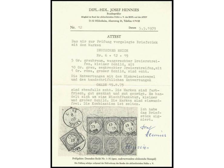 5 Gr. graubraun und Innendienst 10 Gr. dunkelgelbgrau im waagerechten bzw. senkrechten 3er-Streifen, dabei die 5 Gr. mit scha