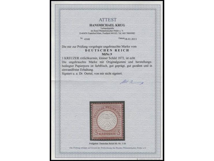 3 Kr. karmin, ungebraucht mit Falzspur, gut geprägt und gezähnt, Kabinett, sign. Dr. Oertel und Fotoattest Krug BPP (Mi. 2.40