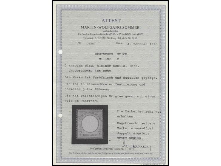 7 Kr. blau, farbfrisch und gut zentriert mit deutlicher Prägung und guter Zähnung, ungebraucht mit vollständiger Originalgumm