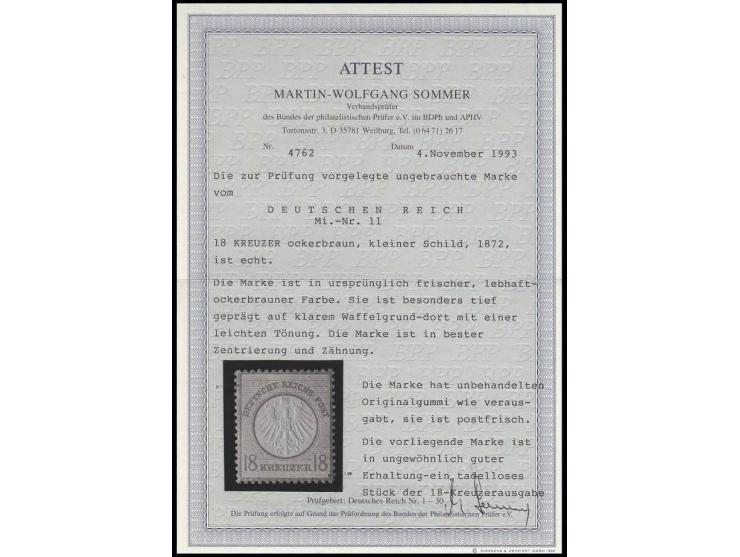 18 Kr. ockerbraun, postfrisch, besonders tief geprägt, gut zentriert und gezähnt mit leichter Tönung, Kabinett, Fotoattest So