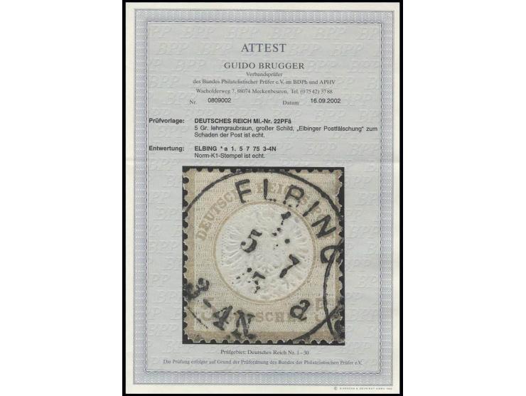 5 Gr., Elbinger Postfälschung mit klarem EKr. "ELBING 1. 5 7 75", bis auf eine kleine Papierkerbe in guter Erhaltung, der zen