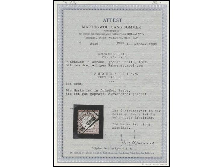 9 Kr. rotbraun mit klarem Preußen-Ra3 "FRANKFURT A.M./STADT-POST-EXP.2.", Kabinett, Fotoattest Sommer BPP (Mi. 650,-)