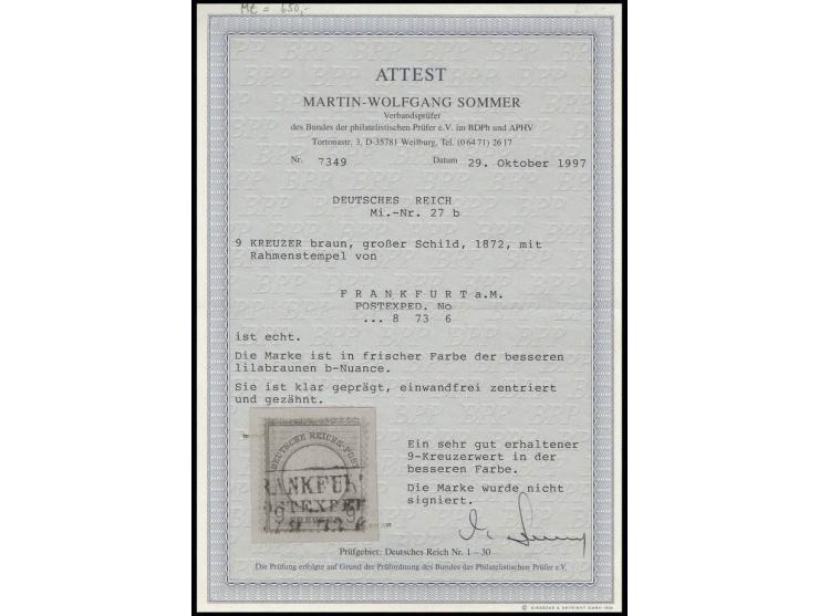 9 Kr. rotbraun, sauber gestempelt, Kabinett, Fotoattest Sommer BPP (Mi. 650,-)