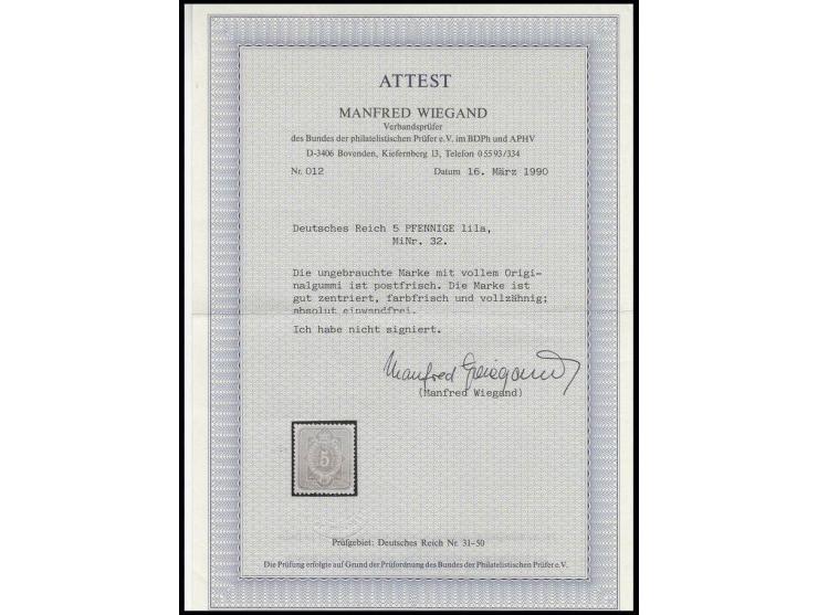 5 Pfge. lila, farbfrisch, gut gezähnt und zentriert, postfrisch, Kabinett, Fotoattest Wiegand BPP ex Dr. Rueger