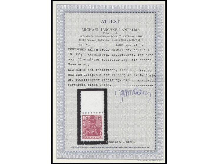10 Pfg., Chemnitzer Postfälschung, Oberrandstück, farbfrisch und gut gezähnt, postfrisch, Fotoattest Jäschke-L. BPP, ex Dr. R