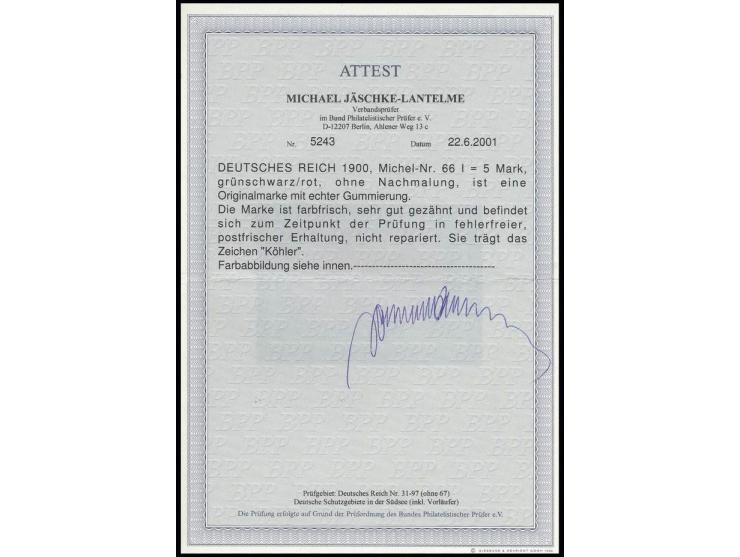 5 M. in Type I, postfrisch in einwandfreier Erhaltung, in dieser Erhaltung eine sehr seltene Marke, sign. Köhler, rückseitig 