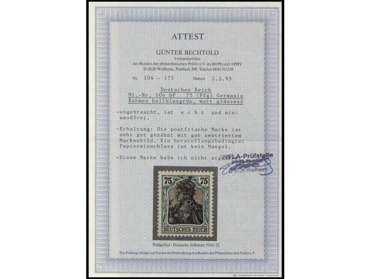 75 Pfg., Rahmen bläulichgrün, postfrisch, Kabinett, Fotoattest Bechtold BPP (Mi. 400,-)