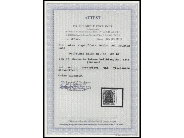 75 Pfg., Rahmen bläulichgrün, postfrisches rechtes Randstück, Kabinett, Fotoattest Dr. Oechsner BPP (Mi. 400,-)