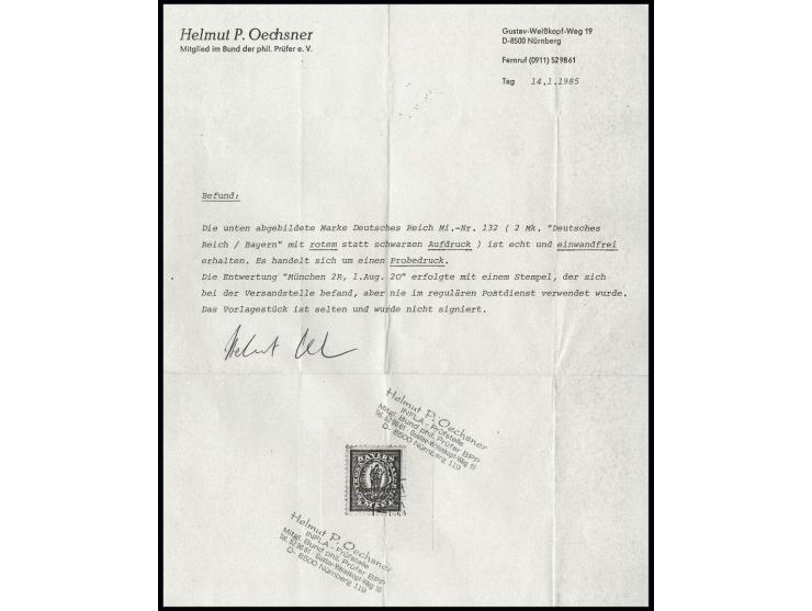 2 M. mit rotem statt schwarzem Aufdruck, sauber gestempelt, Kabinett, Fotoattest Oechsner BPP