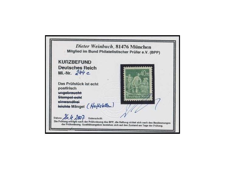 Arbeiter 40 M. grünlicholiv, postfrisch mit Haftstellen, Pracht, Kurzbefund Weinbuch BPP