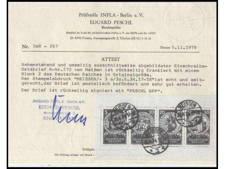 dito, rückseitig auf philatelistischem Orts-R-Brief von "MEISSEN 30.6.94", Pracht, sign. und Fotoattest Peschl BPP
