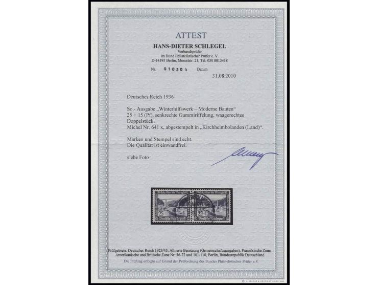 WHW 25 Pfg. mit senkrechter Gummiriffelung, waagerechtes Paar, gestempelt "KIRCHHEIMBOLANDEN (LAND) 1.3.37" Pracht, Fotoattes