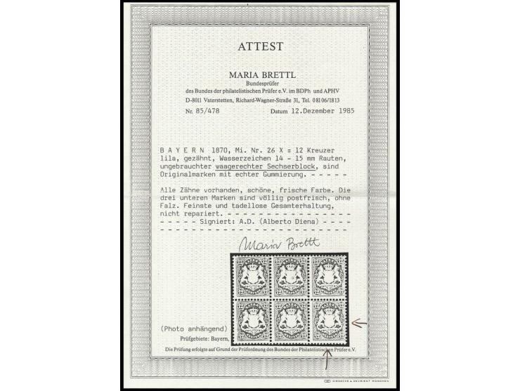 1870/75, Wappen gezähnt, Wz. enge Rauten: 12 Kr. dunkelbraunpurpur, farbfrisch, postfrisch, Kabinett, sign. A. Diena und Foto
