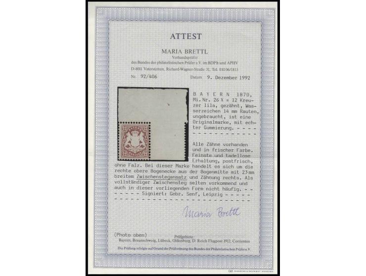 6 Kr. lila mit breitem Oberrand und rechts mit Zwischensteg, farbfrisch und einwandfrei gezähnt, postfrisch, Luxus, sign. Geb