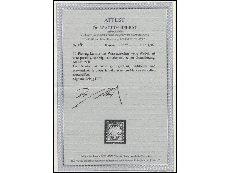 10 Pfg. rotkarmin, postfrisch, Kabinett, sign. Helbig BPP mit Fotoattest, ex Dr. Rueger
