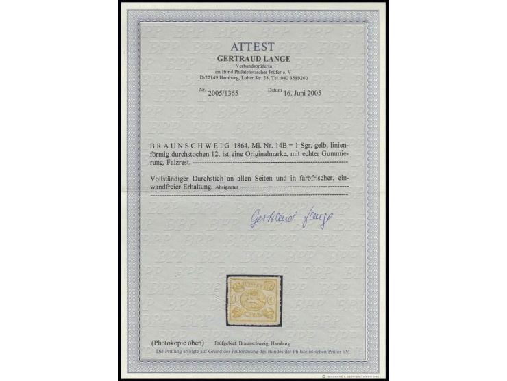 1 Sgr. gelb, sehr farbfrisch mit einwandfreiem Durchstich, sauber ungebraucht, Kabinett, Fotoattest Lange BPP ex Dr. Rueger