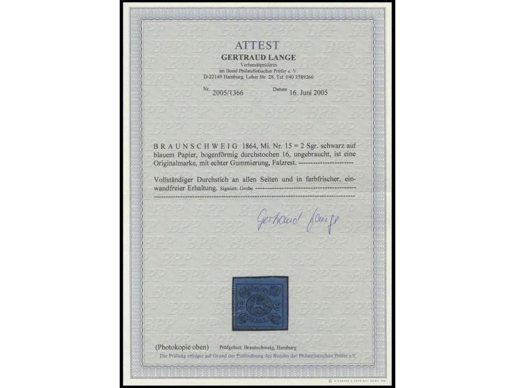 2 Sgr. auf dunkelblau, farbfrisch mit allseits gutem Durchstich, ungebraucht, Kabinett, sign. Grobe und Fotoattest Lange BPP 