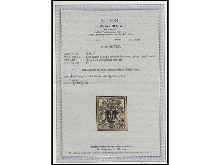 1/10 Th., farbfrisch und allseits voll- bis breitrandig, Kabinett, u.a. sign. Köhler und Fotoattest Berger BPP ex Dr. Rueger
