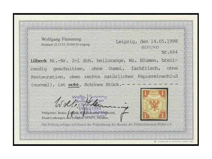 1859, mit Wasserzeichen: 1 Sch. schwärzlichorange, farbfrisch und allseits voll- bis breitrandig geschnitten, ungebraucht ohn