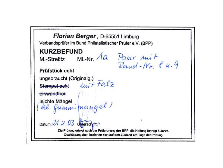 1864, ¼ Sgr. schwärzlichorange, senkrechtes Paar mit rechtem Bogenrand mit Reihenzählern, ungebraucht mit minimalen Gummimäng