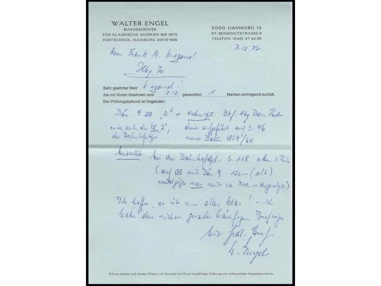 4 S. rötlichbraun, durchstochen 11, mit Nummernstempel "2" auf Faltbrief (Kartenschluß) mit nebengesetztem DKr. "BAHNHOF HAMB