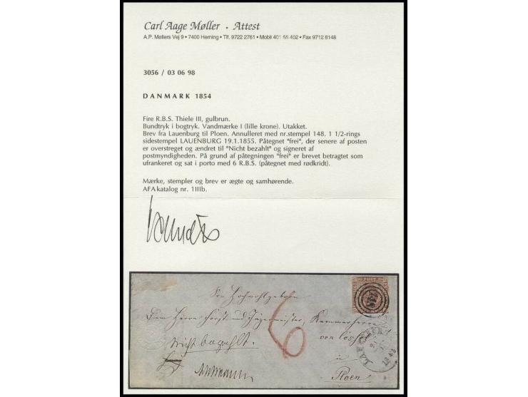 FIRE R.B.S. gelbbraun, voll bis breitrandig mit Nummernstempel "148" auf Faltbrief mit nebengesetztem Stempel "LAUENBURG 21/1