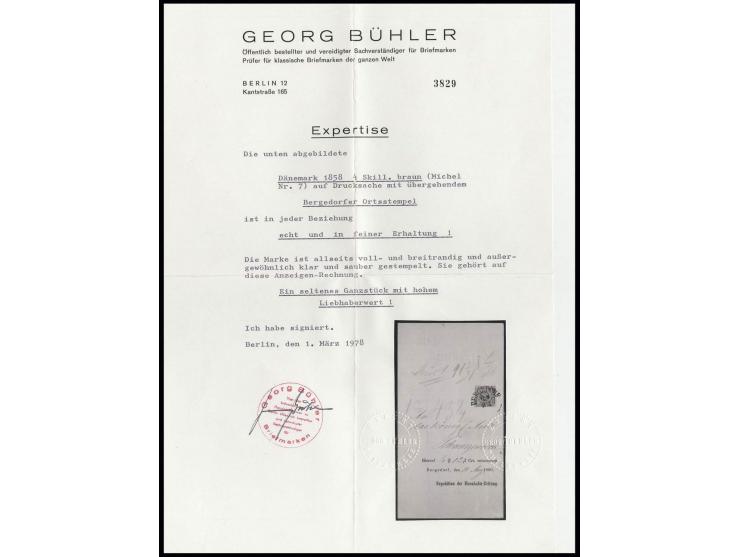 4 S. orangebraun, allseits voll- bis breitrandig mit klarem Halbkreisstempel "BERGEDORF 11 8 II T" auf Postvorschuß-Drucksach