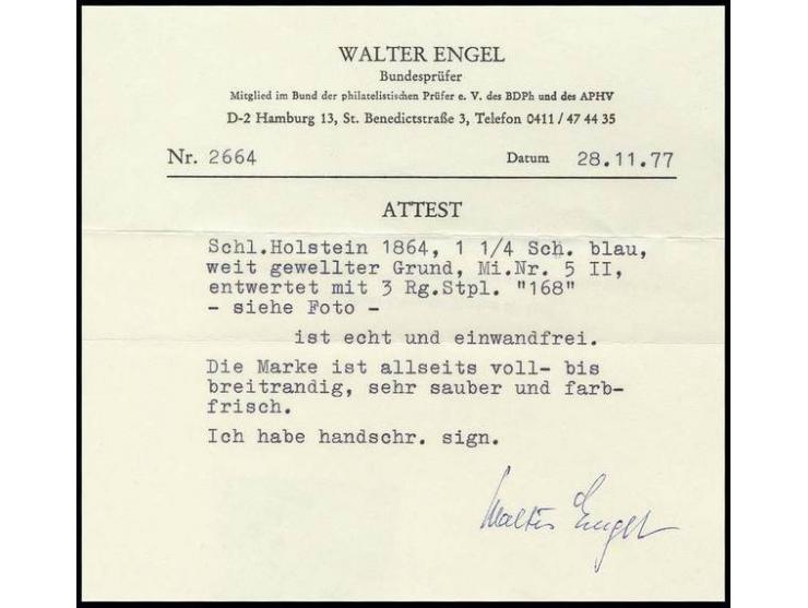 1¼ S. grauultramarin auf weit gewelltem Grund, farbfrisch und allseits voll- bis breitrandig mit Nummer "168", einwandfrei, F