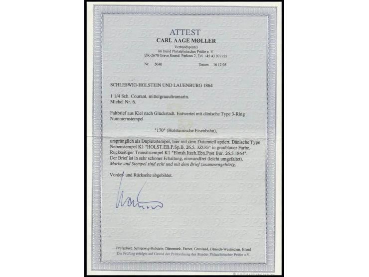 1¼ S. mittelgrauultramarin, allseits voll- bis breitrandig mit aptiertem Nummernstempel "170" und nebengesetztem EKr. "HOLST.