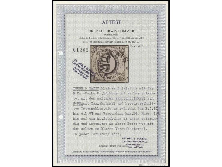 STEMPEL: "WORMS", der Ekr. ohne Datumseinsatz auf 9 Kr. auf gelb, 2 Stellen leicht berührt, sonst voll- bis breitrandig auf B