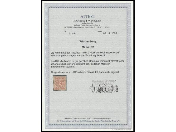1878, 2 M. dunkelzinnoberrot, ungebraucht in tadelloser Erhaltung, sign. A. Diena und Fotoattest Winkler BPP, ex Dr. Rueger