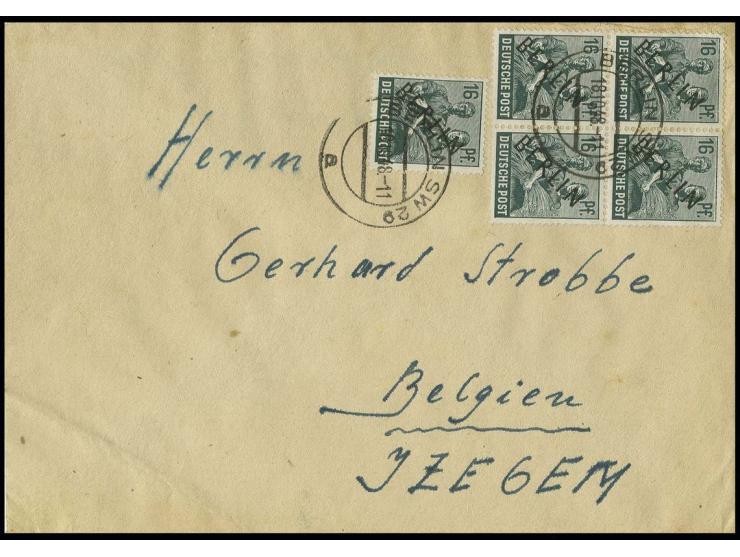 16 Pfg. im Viererblock und Einzelwert als portogerechte Mehrfachfrankatur auf Brief bis 40 g von "BERLIN SW 29 18.10.48" nach