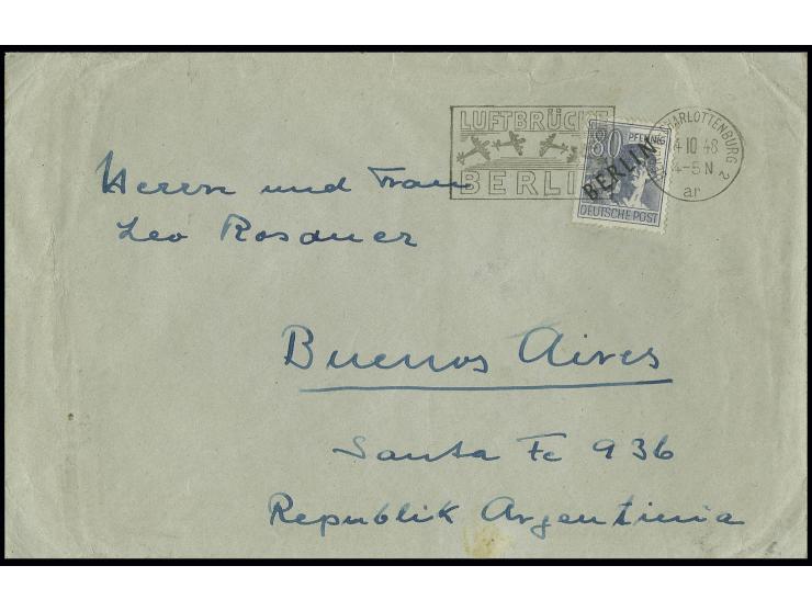 80 Pfg. als portogerechte Einzelfrankatur auf Brief bis 40 g von "BERLIN-CHARLOTTENBURG 2 14.10.48" nach Buenos Aires, im Ran