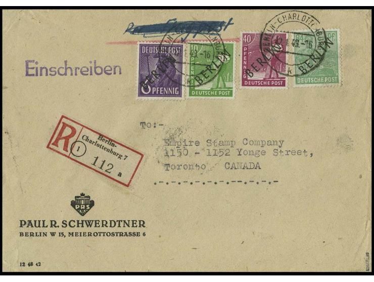 84 Pfg., 40 Pfg., 10 Pfg. und 6 Pfg. als portogerechte Frankatur auf Einschreibe-Brief bis 40 g von "BERLIN-CHARLOTTENBURG 7 