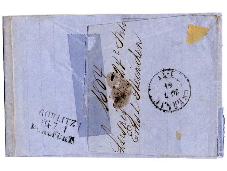 3 Neugroschen dunkelgelbbraun, 2 Einzelwerte mit Nr. "51" auf Briefhülle mit handschriftlichem Vermerk "Angehangen Muster ohn