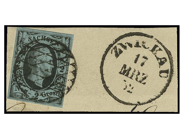 ERSTTAG DER VOLLGITTERSTEMPEL: "ZWICKAU 17 MRZ 52", EKr. nebengesetzt auf Briefstück mit Friedrich-August 2 Neugroschen auf h
