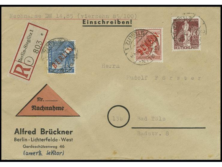 30 Pfg. und 20 Pfg. in Mischfrankatur mit Stephan 60 Pfg. als portogerechte Frankatur auf Einschreibe-Nachnahme-Brief von "BE