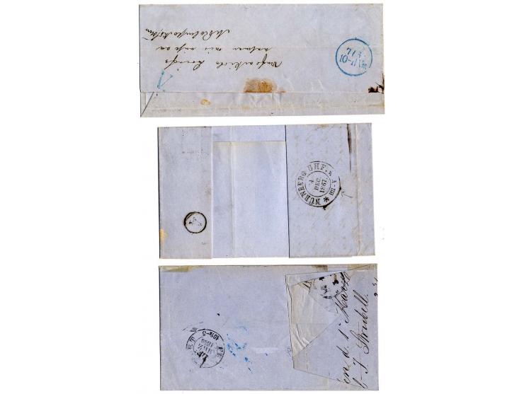 "a.d. Briefkasten" in rot und schwarz sowie Ra. "Aus dem Briefkasten" auf 3 unfrankierten und taxierten Briefhüllen nach Nürn