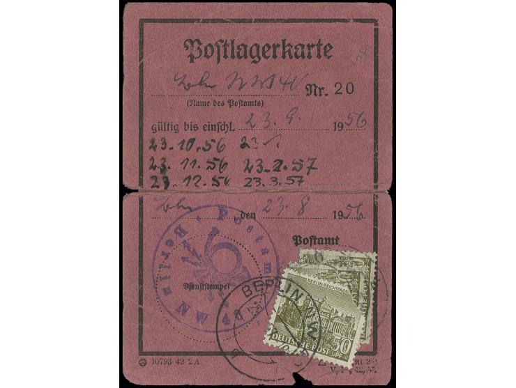 50 Pfg. (6) und Stadtbilder 50 Pfg. auf Postlagerkarte aus "BERLIN NW 40" mit sechsmaliger Verlängerung, Formular mit stärker