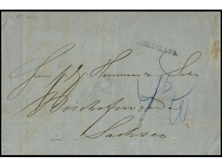 HELGOLAND: 1863, "HELGOLAND." Langstempel sauber auf unfrankiertem Faltbrief nach Bischofswerda mit Durchgangsstempeln von Ha