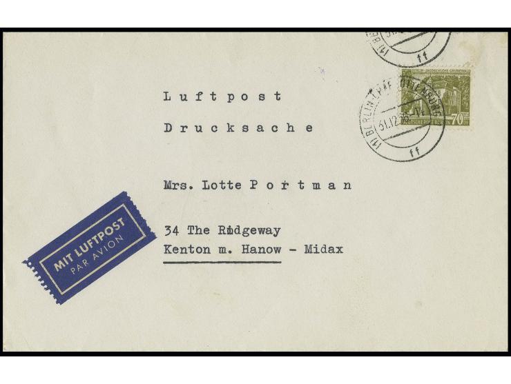 70 Pfg. als portogerechte Einzelfrankatur auf Luftpost-Drucksachenumschlag bis 40 g von "BERLIN-CHARLOTTENBURG 1 31.12.56" in