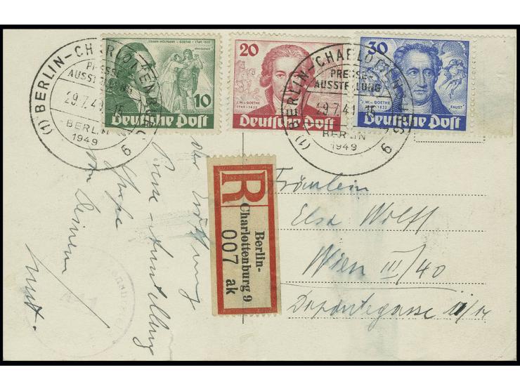 Goethe 10-30 Pfg. kpl. als portogerechte Frankatur auf Einschreibe-FDC-Postkarte mit ESST "BERLIN-CHARLOTTENBURG 9 PRESSE-AUS