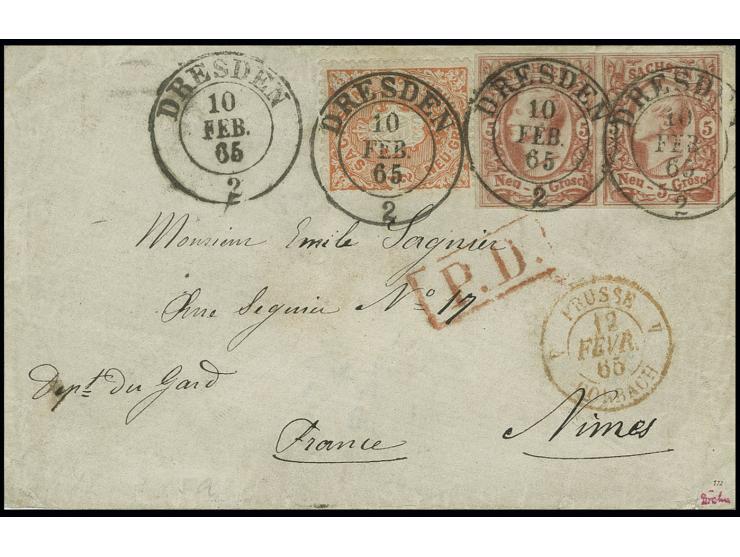 XXX LOS ENFÄLLT XXX Stempel auf 5 Ngr. gemalt ! - FRANKREICH: Johann 5 Neugroschen bräunlichrot auf glasigem Papier im waager