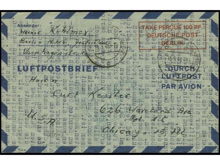 Luftpostfaltbrief 100 PF. in Type I, gebraucht mit viel Text von "BERLIN-CHARLOTTENBURG 2 13.9.48" mit Absender aus dem Sowje