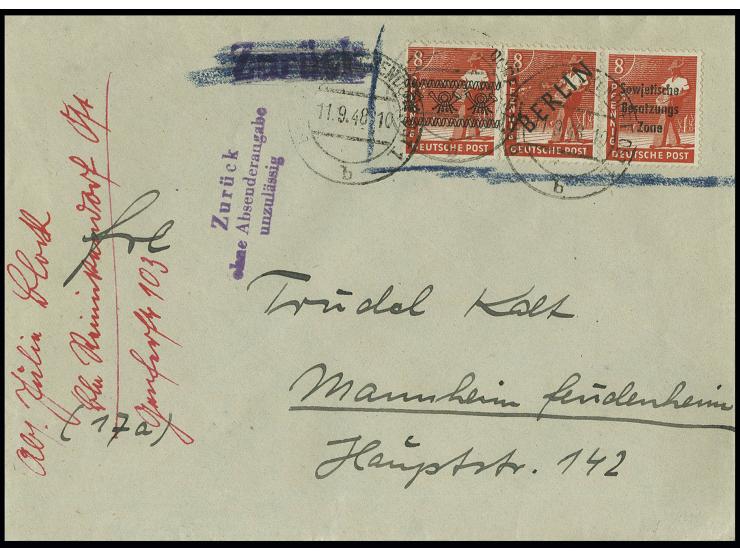 8 Pfg. in Mischfrankatur mit Maschinenaufdruck 8 Pfg. und Band auf Arbeiter 8 Pfg. auf Brief von "BERLIN-REINICKENDORF-OST 1 