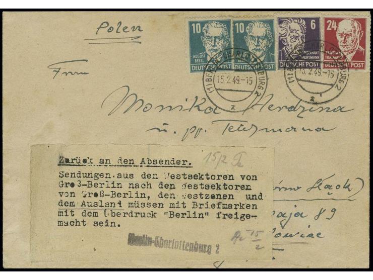 Köpfe I 24 Pfg., 10 Pfg. (2) und 6 Pfg. als portogerechte Frankatur auf Brief mit West-Berlin-Aufgabe von "BERLIN-CHARLOTTENB