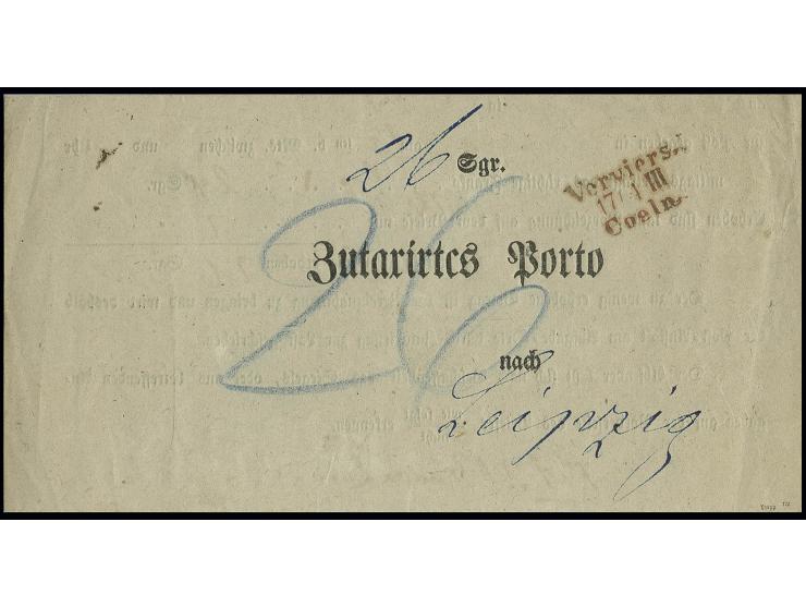 1860, vorgedruckte Mitteilung der königlich preußischen Postverwaltung über zutaxiertes Porto in Höhe von 26 Silbergroschen f