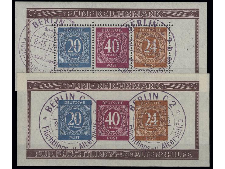 1946, Berliner Blockpaar mit violettem Sonderstempel, signiert Schlegel BPP (Mi. 400,-)