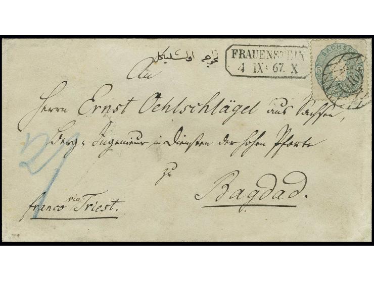 IRAK: Wappen 5 Neugroschen graublau mit Nr. "116" und nebengesetztem Ra. "FRAUENSTEIN 4 IX 67" auf Briefkuvert adressiert an 